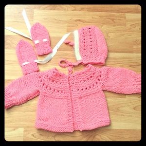 Hand knit baby girl sweater set